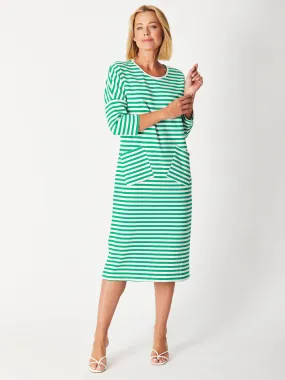 STRIPE TSHIRT POCKET DRESS - EMERALD/WHITE 29015-SW