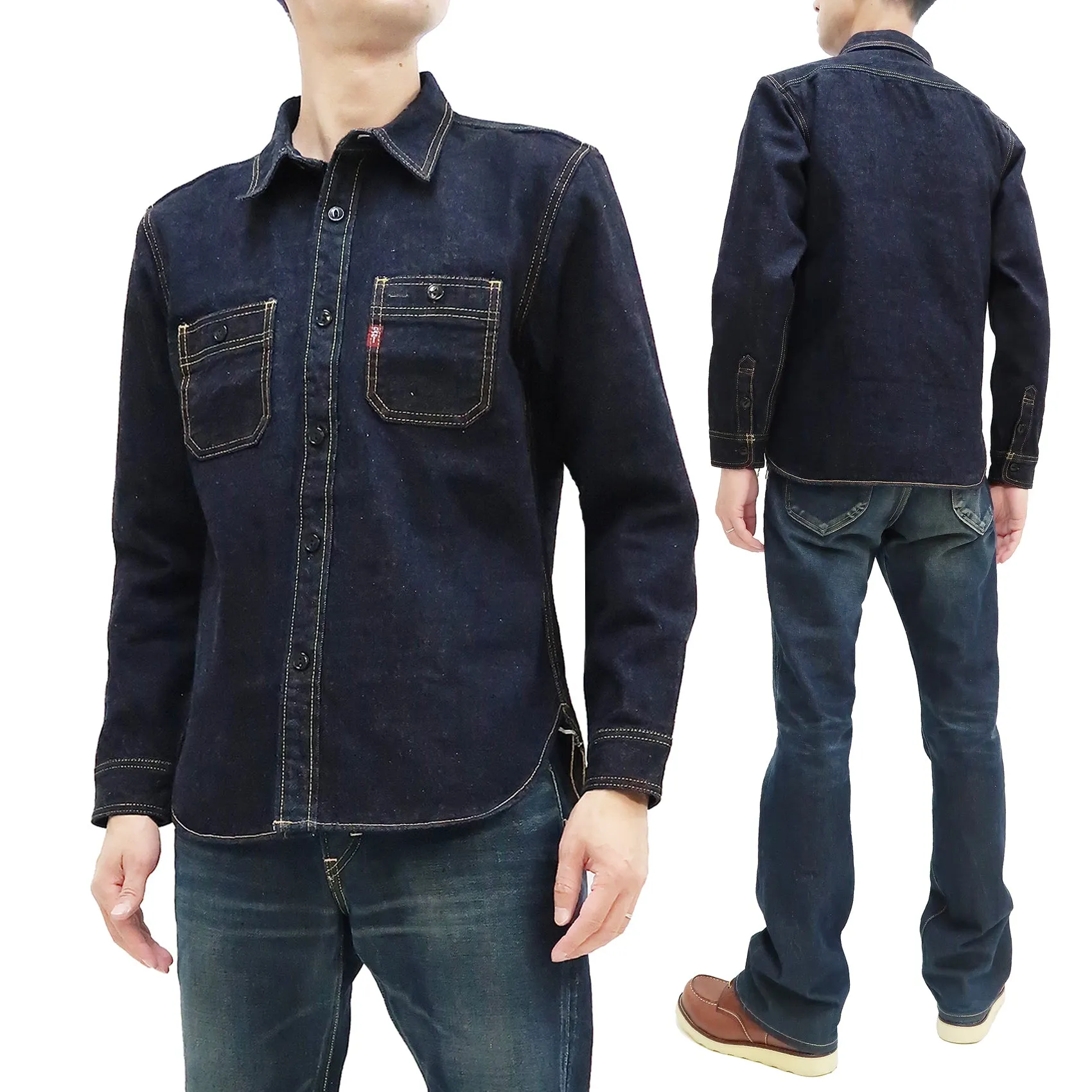 Studio D'artisan Denim Shirt Men's Long Sleeve 14 Oz. Heavy Japanese Selvage Denim Work Shirt D5335