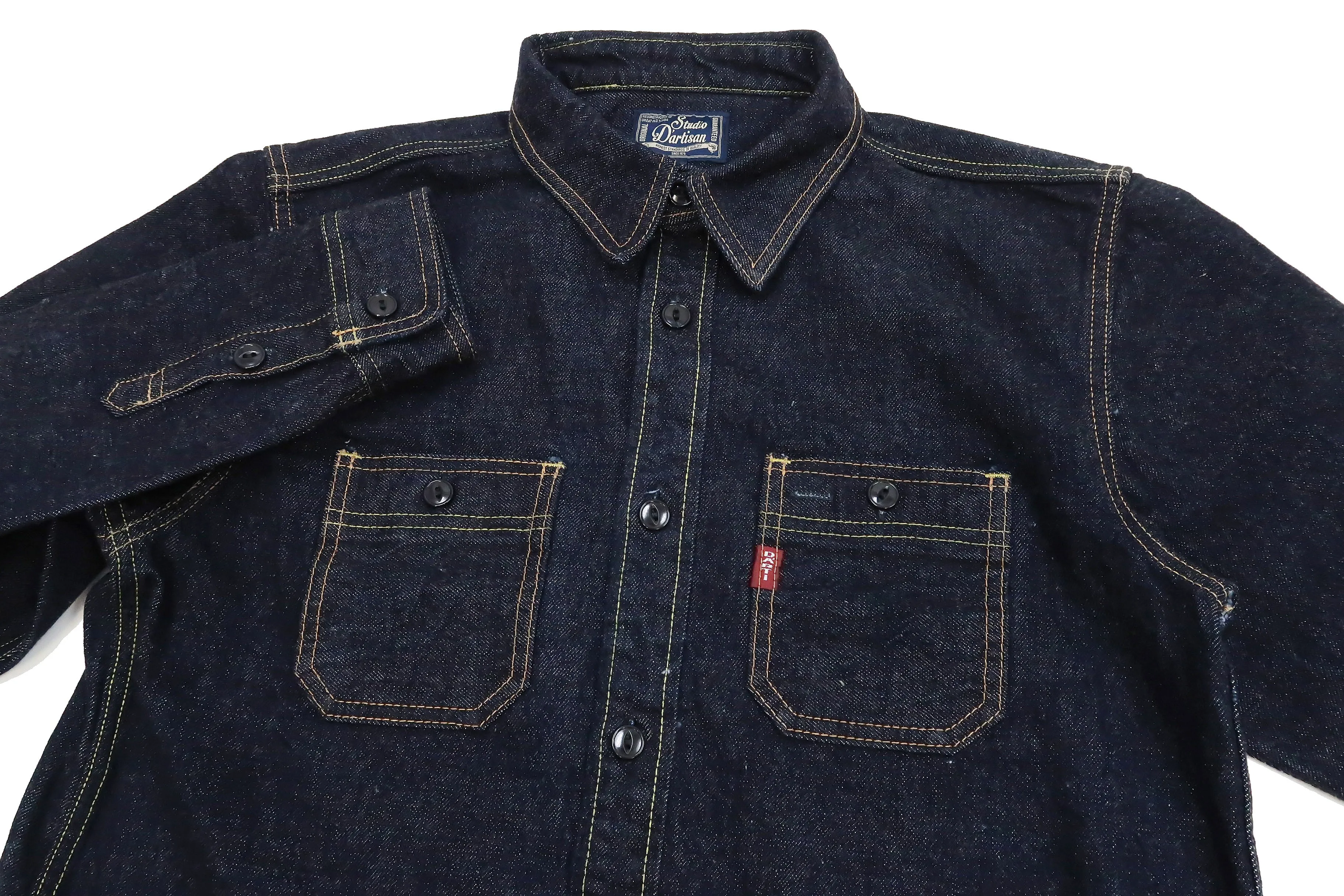 Studio D'artisan Denim Shirt Men's Long Sleeve 14 Oz. Heavy Japanese Selvage Denim Work Shirt D5335