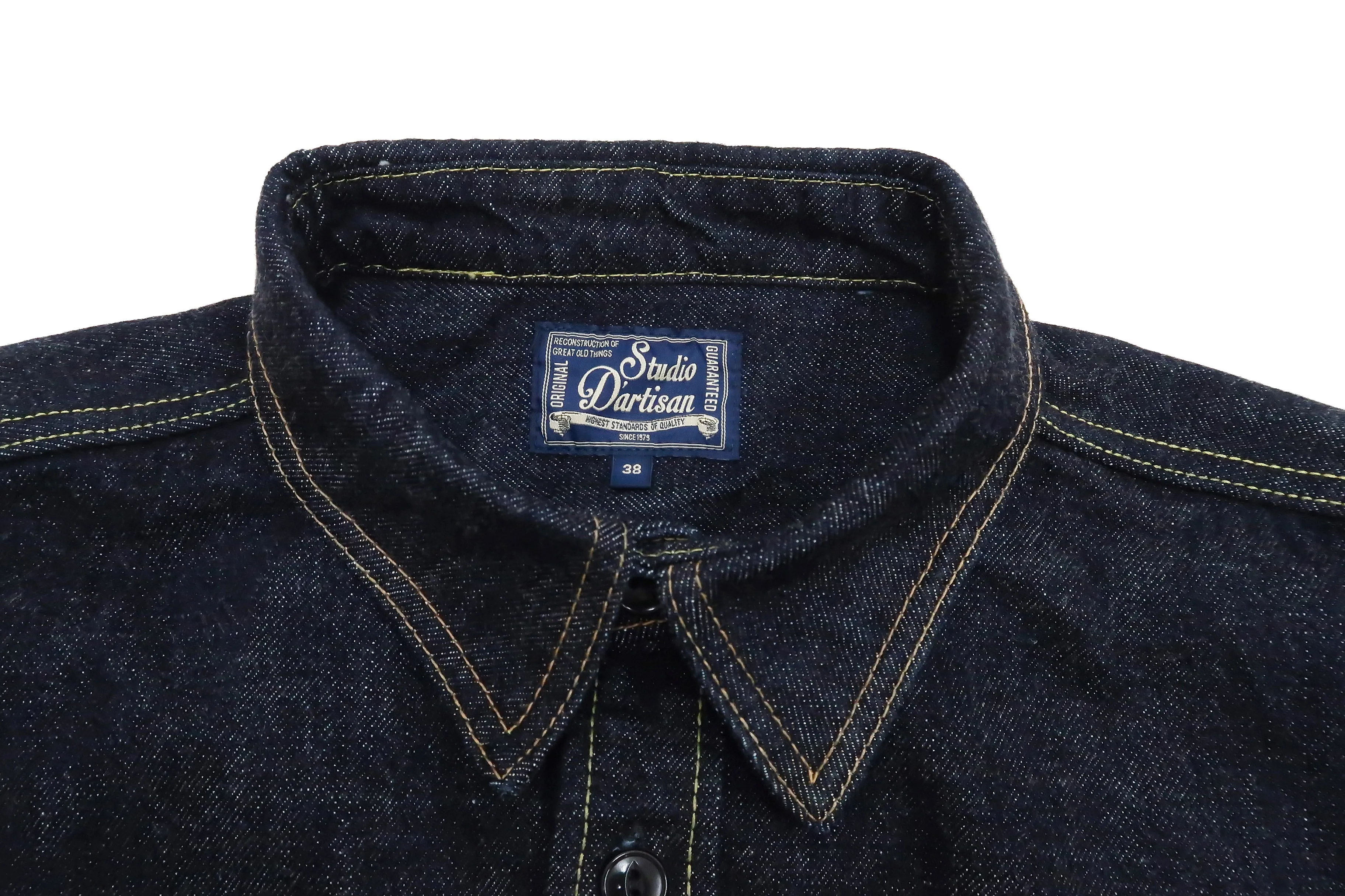 Studio D'artisan Denim Shirt Men's Long Sleeve 14 Oz. Heavy Japanese Selvage Denim Work Shirt D5335