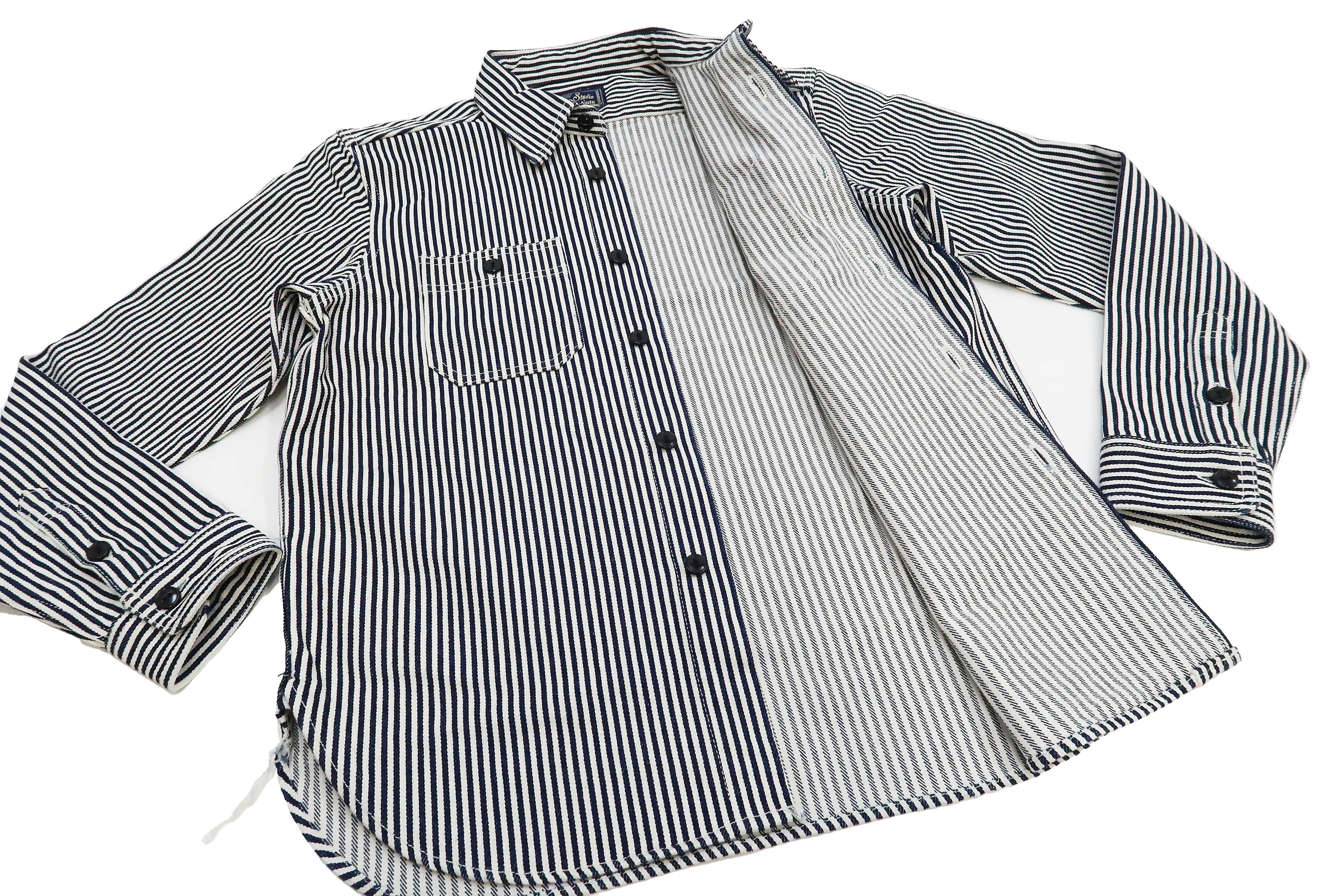 Studio D'artisan Hickory Shirt Men's Long Sleeve 14 Oz. Heavy Japanese Hickory Stripe Work Shirt D5335H