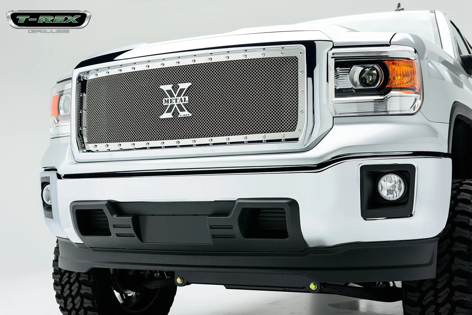 T-REX X Metal Series, 1 Piece Insert Grilles - Polished - Requires Drilling or Cutting - 2014-2015 Sierra