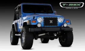 T-REX X Metal Series, 1 Piece Insert Grilles - Powdercoat - Requires Drilling or Cutting - 1997-2006 Jeep TJ