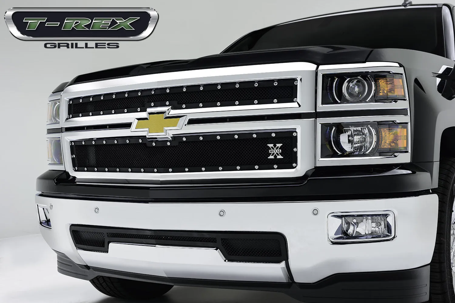 T-REX X Metal Series, 2 Piece Grilles - Powdercoat - 2014-2015 Silverado