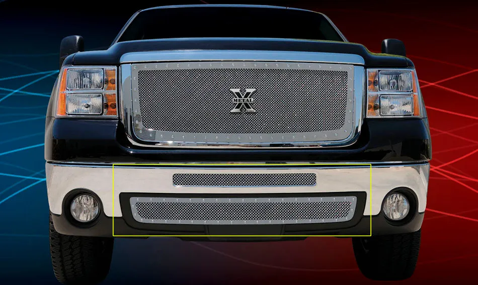 T-REX X Metal Series, 2 Piece Insert Bumper Grille - Polished - Requires Drilling or Cutting - 1999-2002 Sierra HD