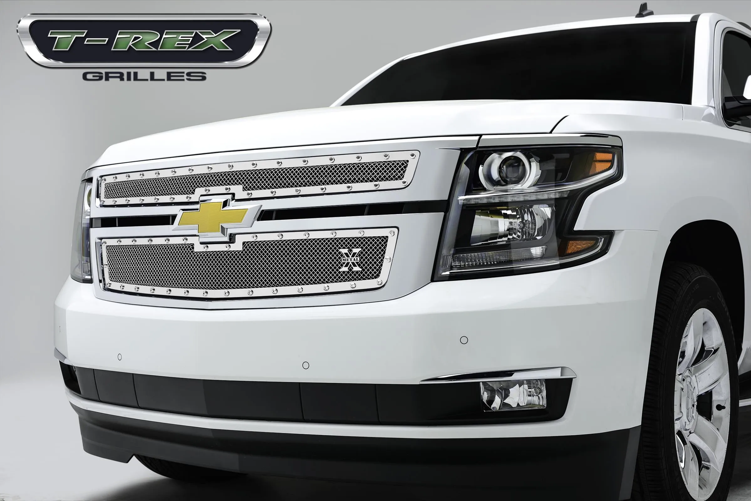 T-REX X Metal Series, 2 Piece Overlay Grilles - Polished - 2015-2018 Tahoe, Suburban