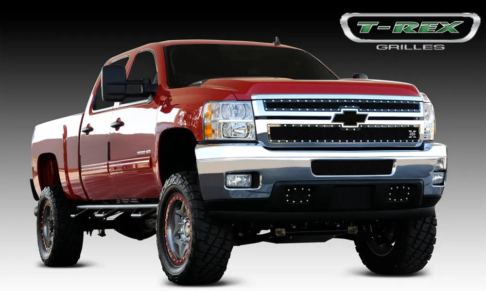 T-REX X Metal Series, 2 Piece Overlay Grilles - Powdercoat - 2011-2014 Chevy 2500HD/3500HD