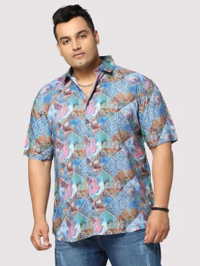 Tech Digital Printed Half Shirt Men's Plus Size