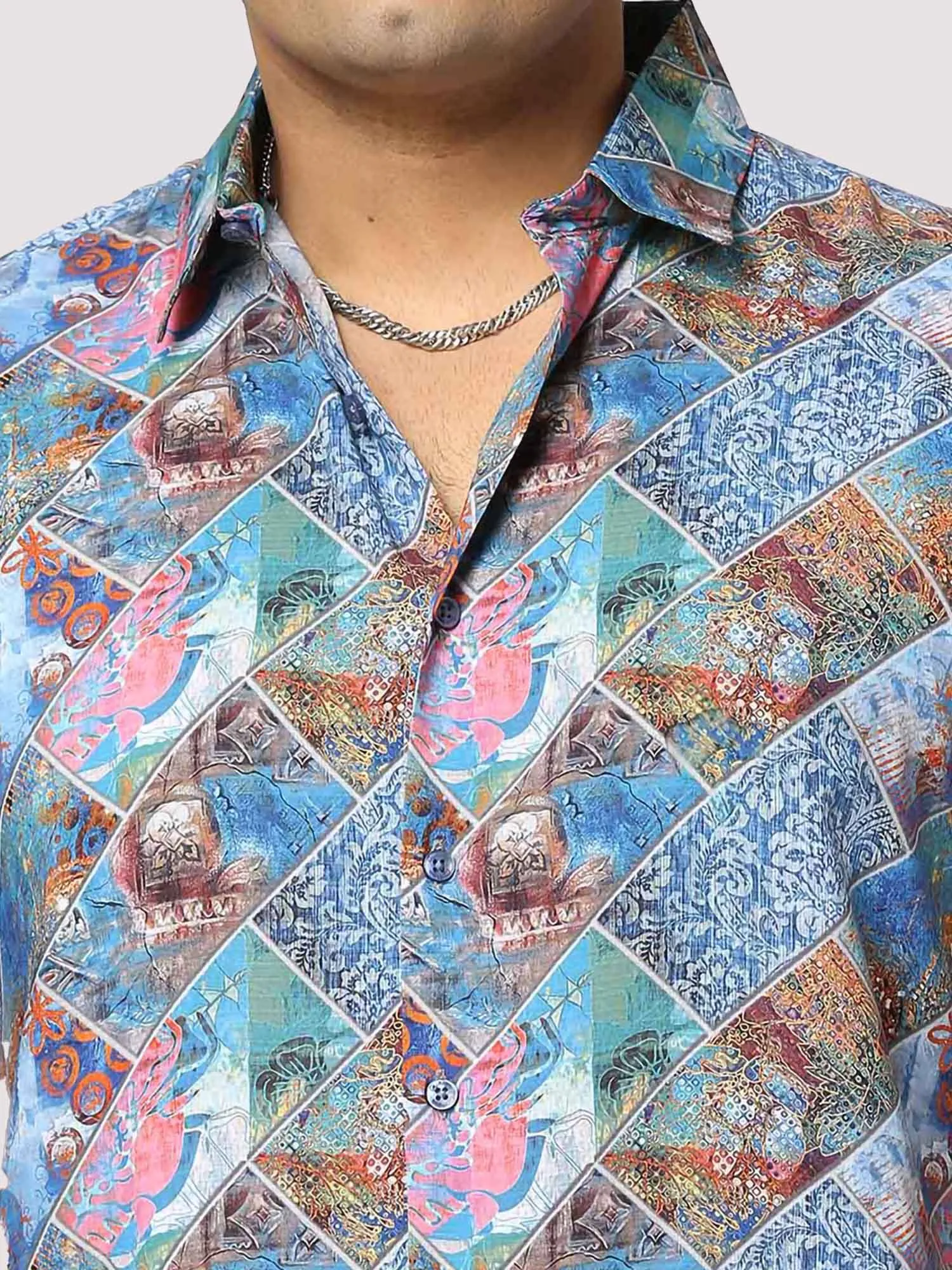 Tech Digital Printed Half Shirt Men's Plus Size