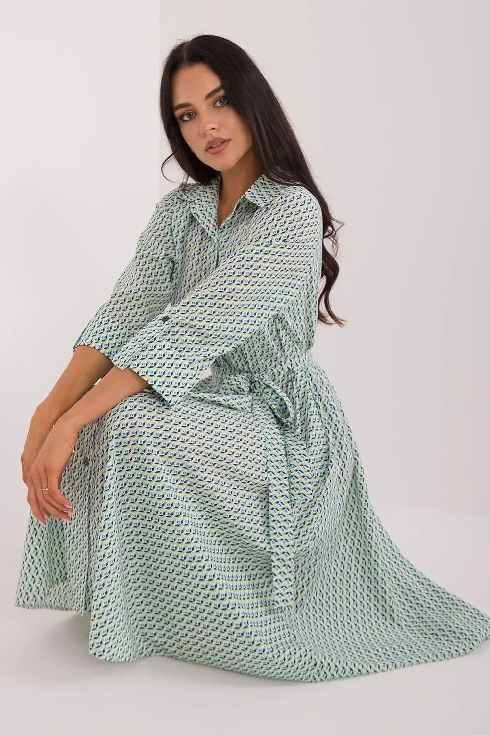 TEEK - Buttoned Down Patterned Pocketed Shirt Dress