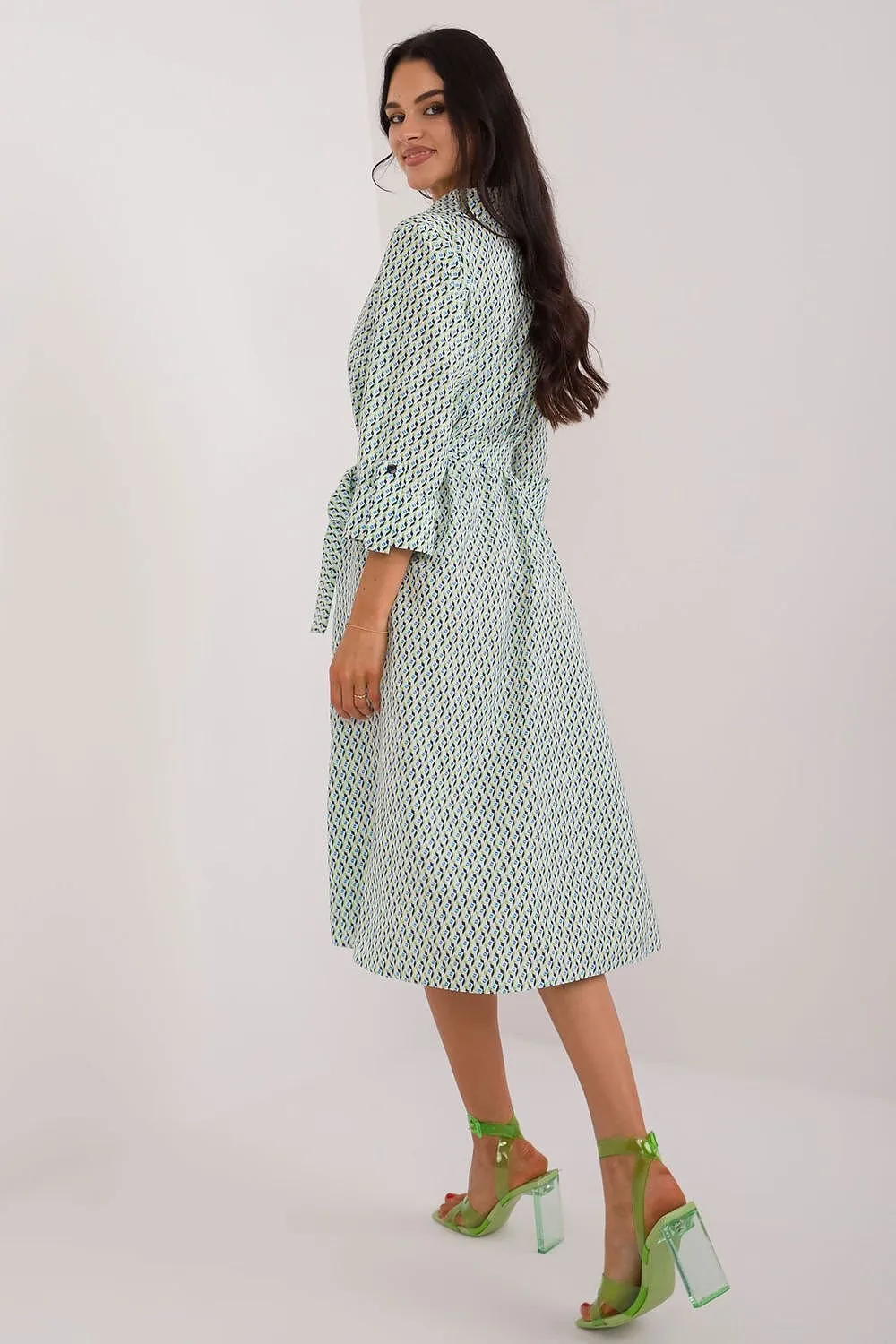 TEEK - Buttoned Down Patterned Pocketed Shirt Dress