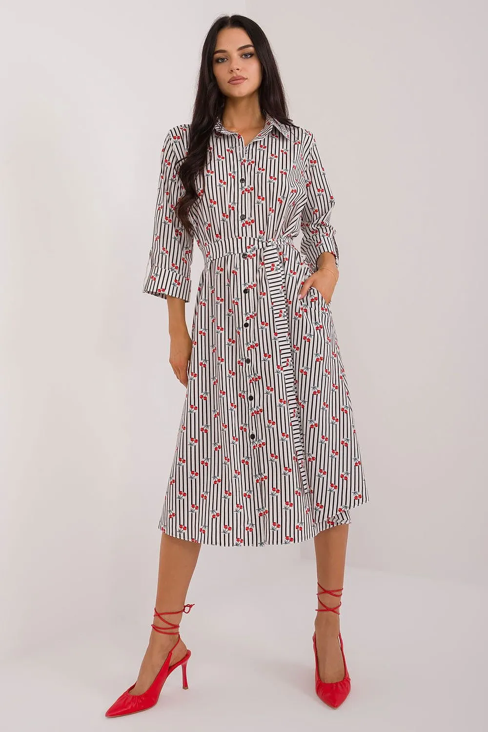 TEEK - Buttoned Down Patterned Pocketed Shirt Dress