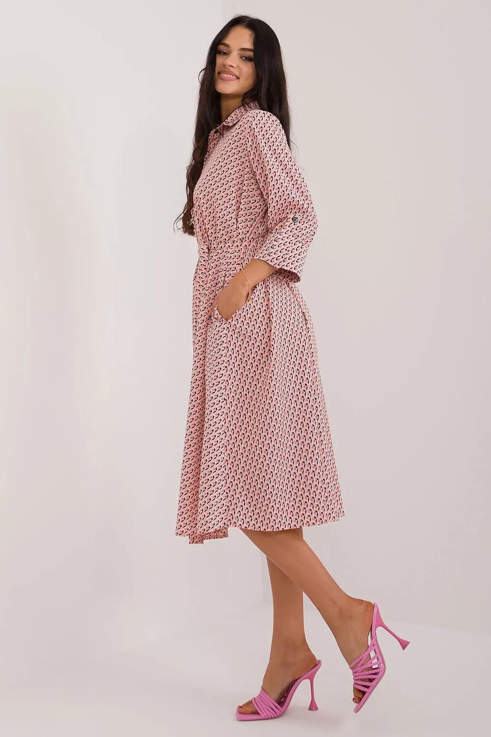 TEEK - Buttoned Down Patterned Pocketed Shirt Dress