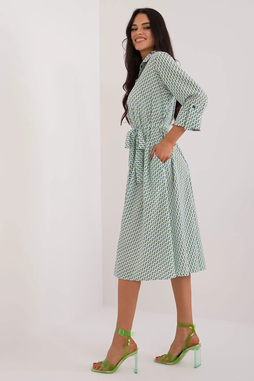 TEEK - Buttoned Down Patterned Pocketed Shirt Dress