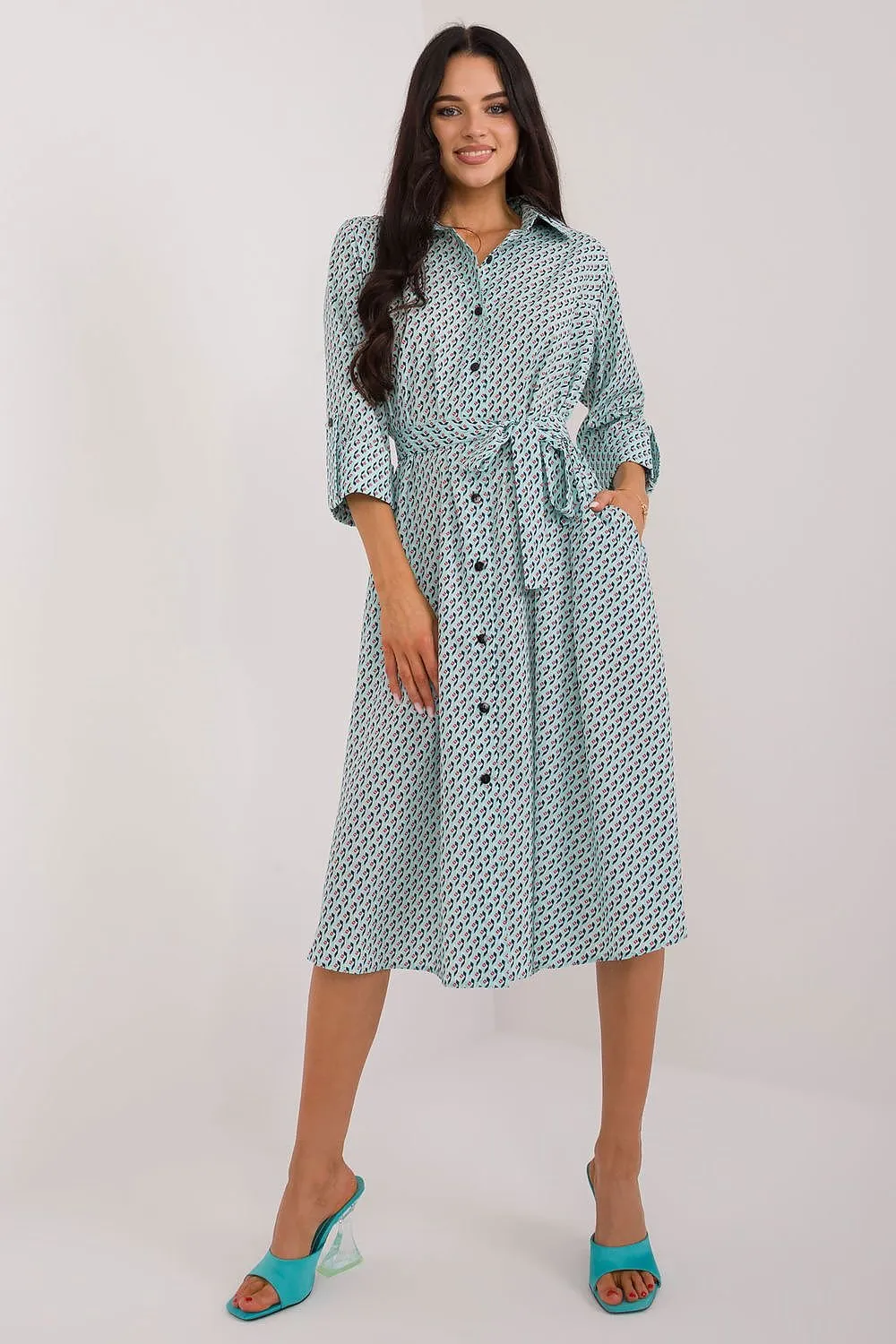 TEEK - Buttoned Down Patterned Pocketed Shirt Dress