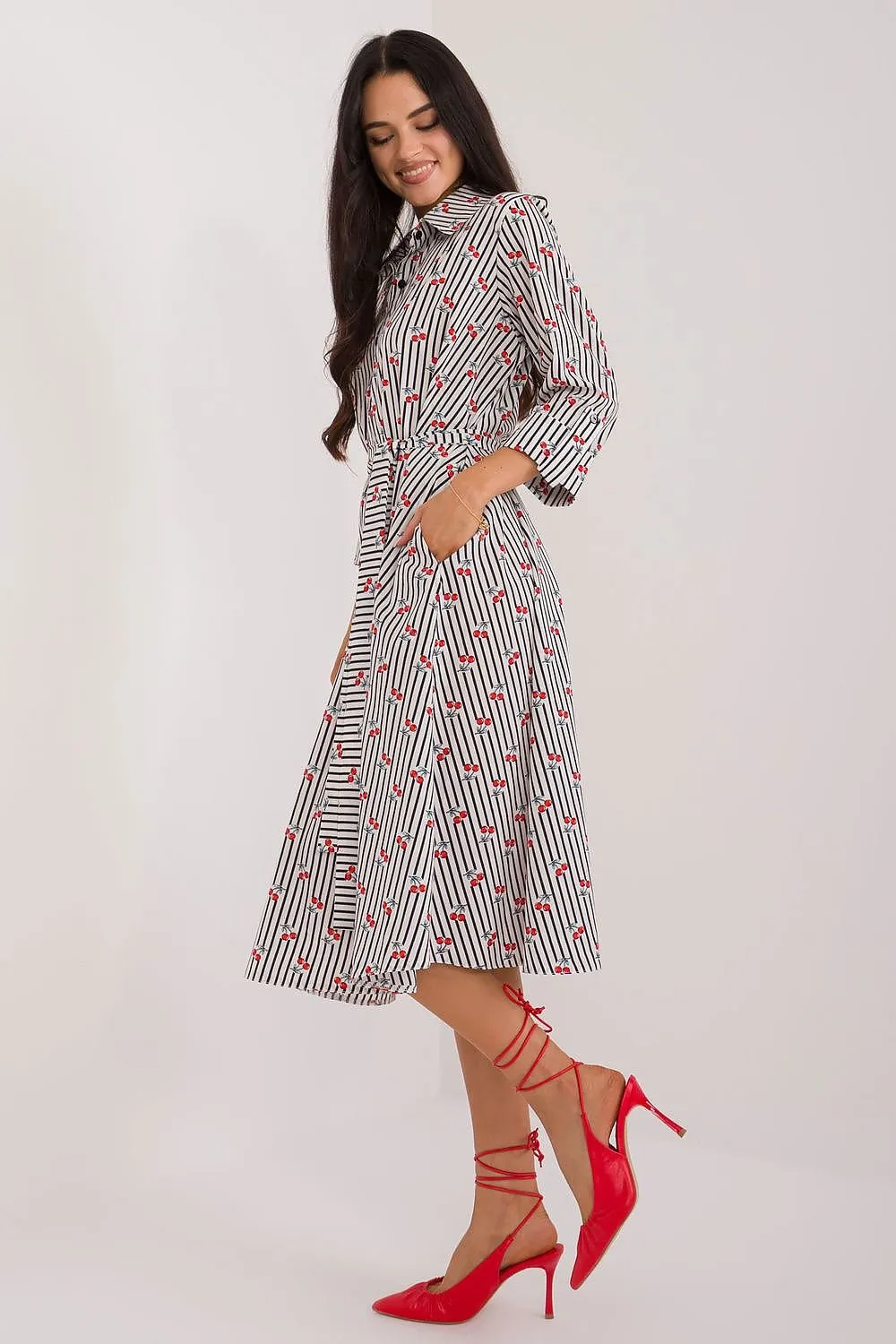 TEEK - Buttoned Down Patterned Pocketed Shirt Dress