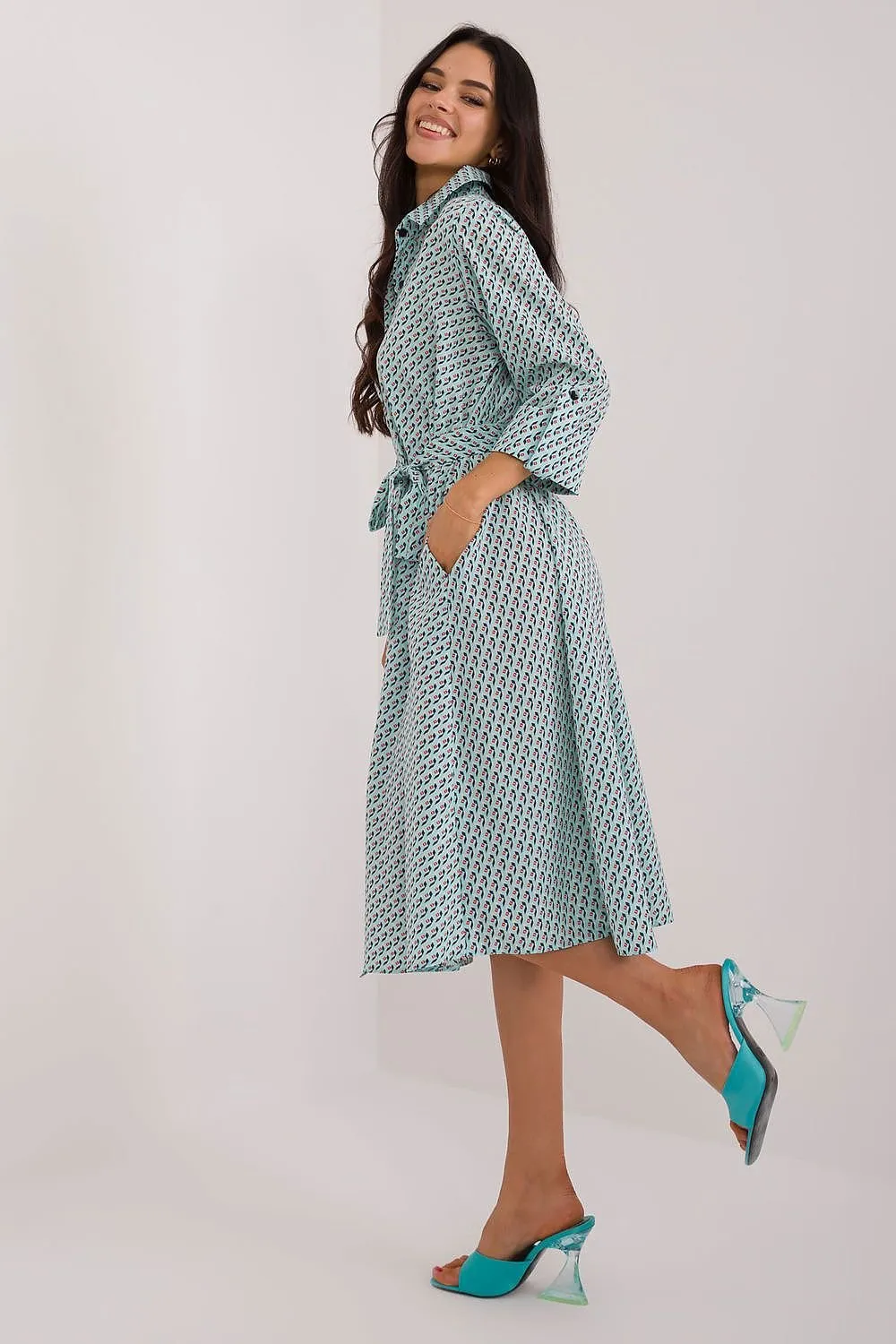 TEEK - Buttoned Down Patterned Pocketed Shirt Dress