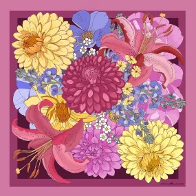 The Dahlia Bouquet Silk Scarf - Cerise | 65x65cm [Preorder]