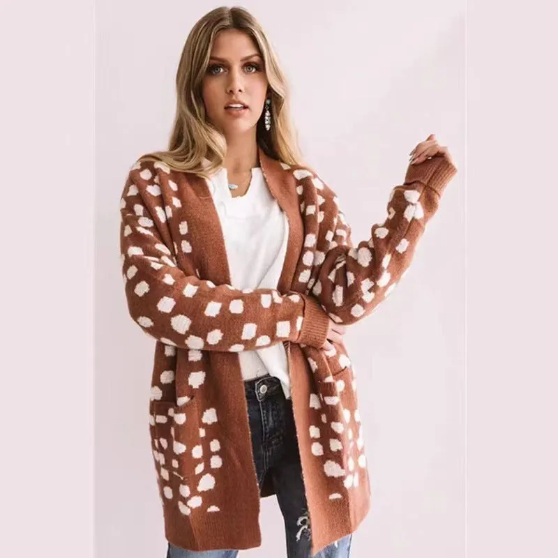 Thick Loose Irregular Dot Sweater Coat Knitted Cardigan For Women