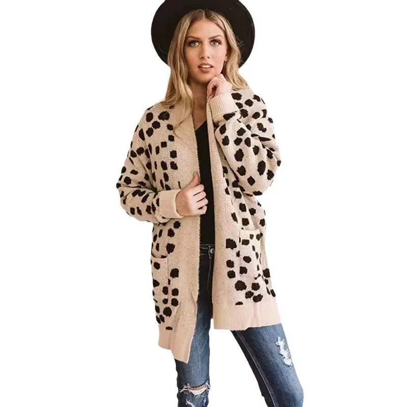 Thick Loose Irregular Dot Sweater Coat Knitted Cardigan For Women