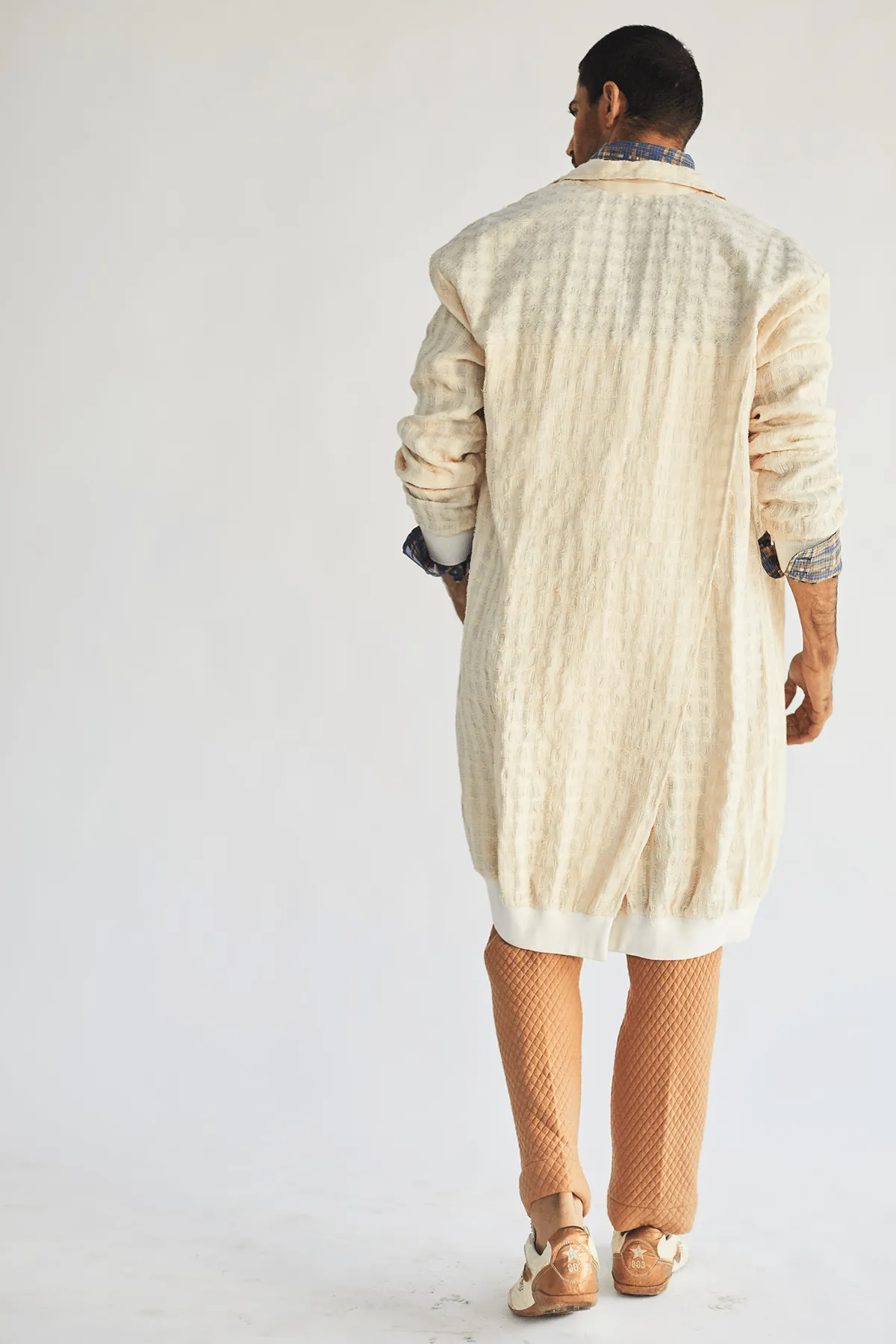 Thread Texture Jacket with Overlapped Kurta Shirt and Quilted Pants