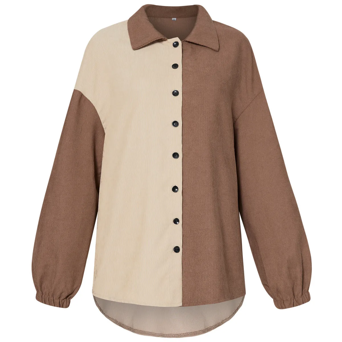 Two-Tone Long Sleeve Button Up Shacket