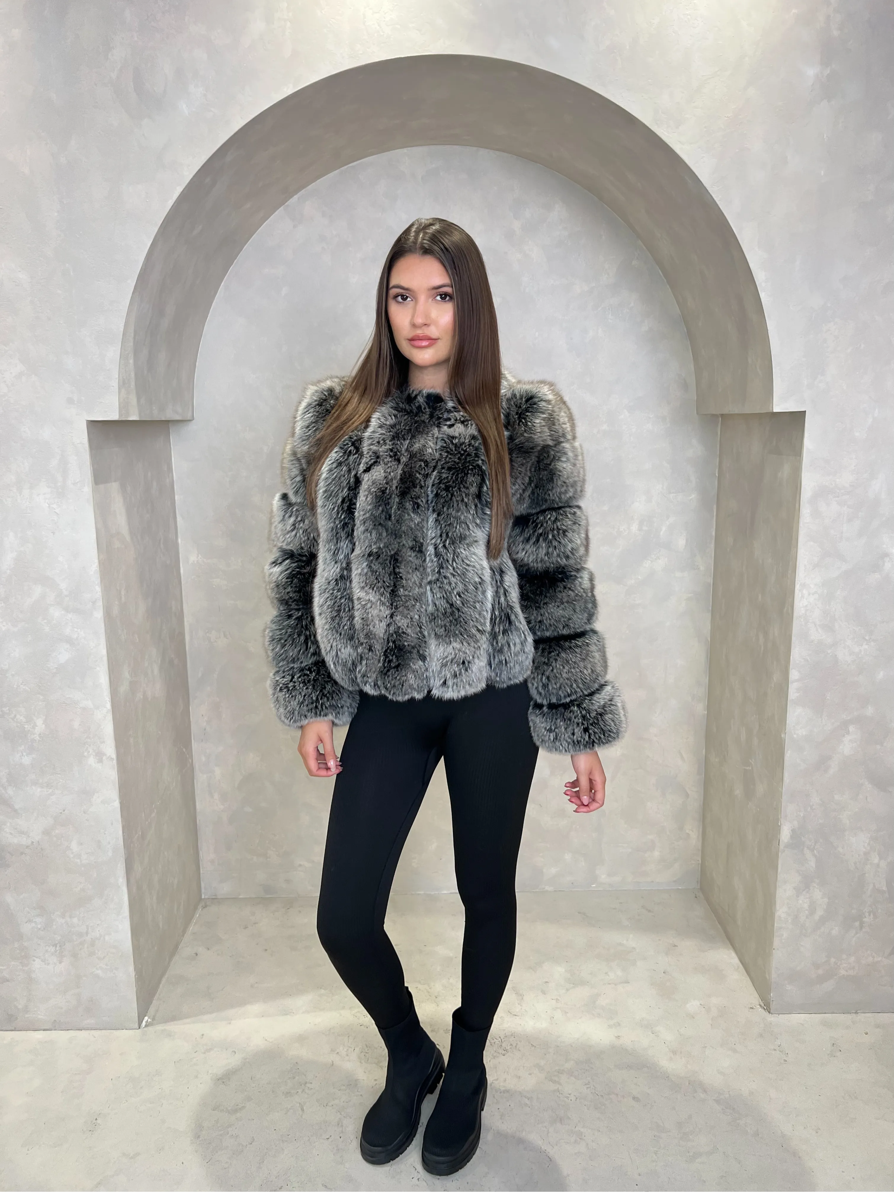 Two Tone Luxury Fur Vertical Pelt Coat