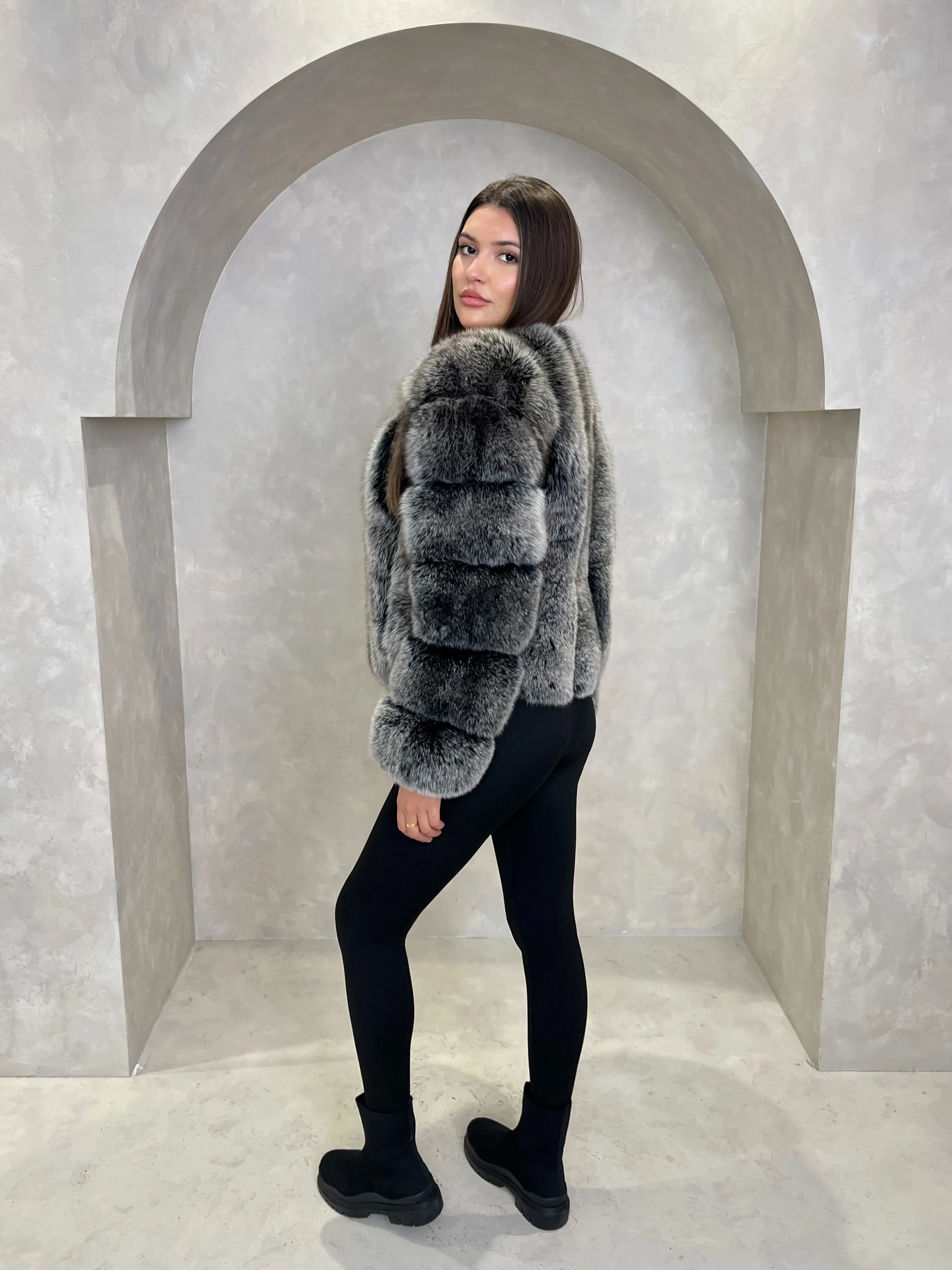 Two Tone Luxury Fur Vertical Pelt Coat