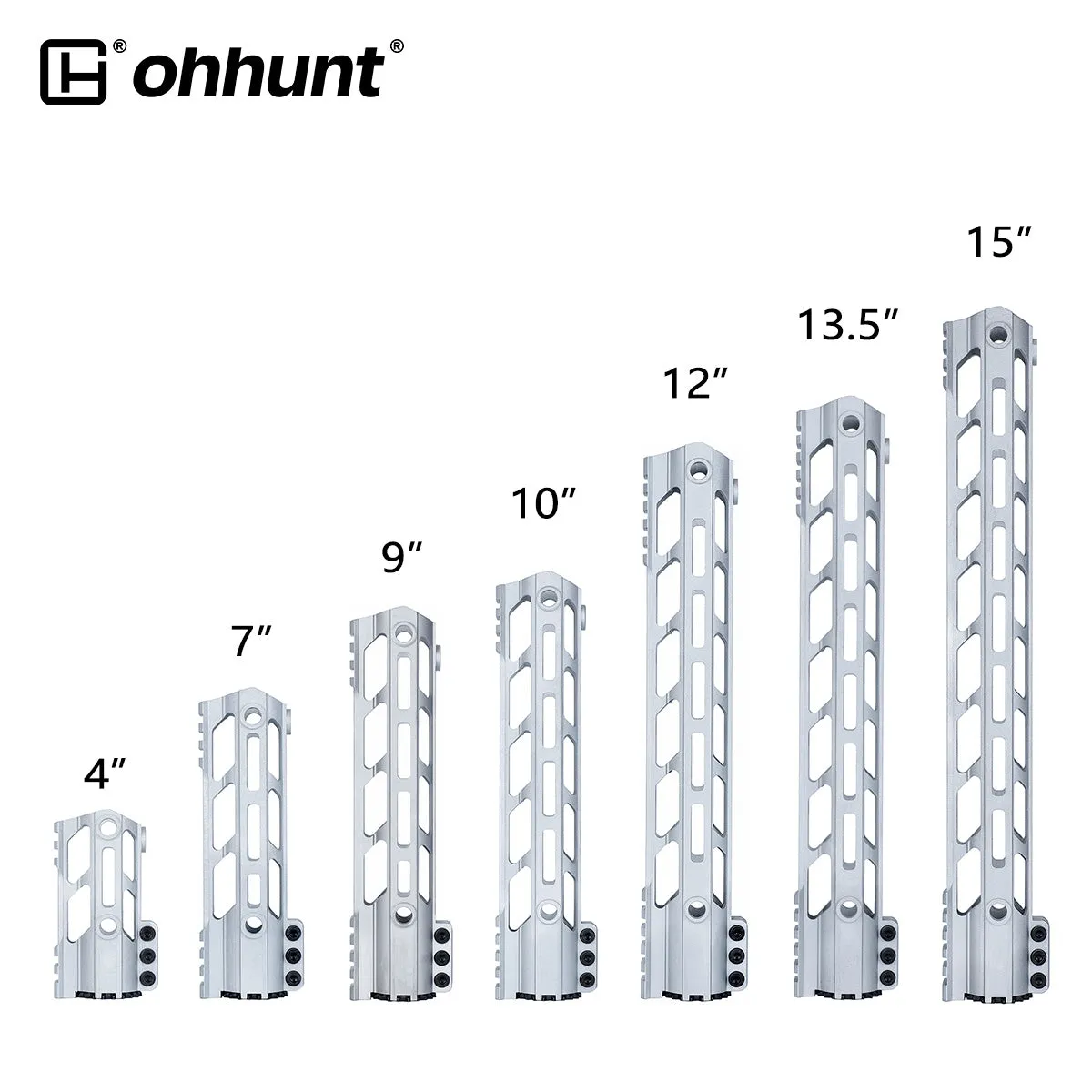 Unbranded AR-15 Ultra Light Raw M-lok Rail Handguard Silver Color 4" 7" 9" 10" 12" 13.5" 15"