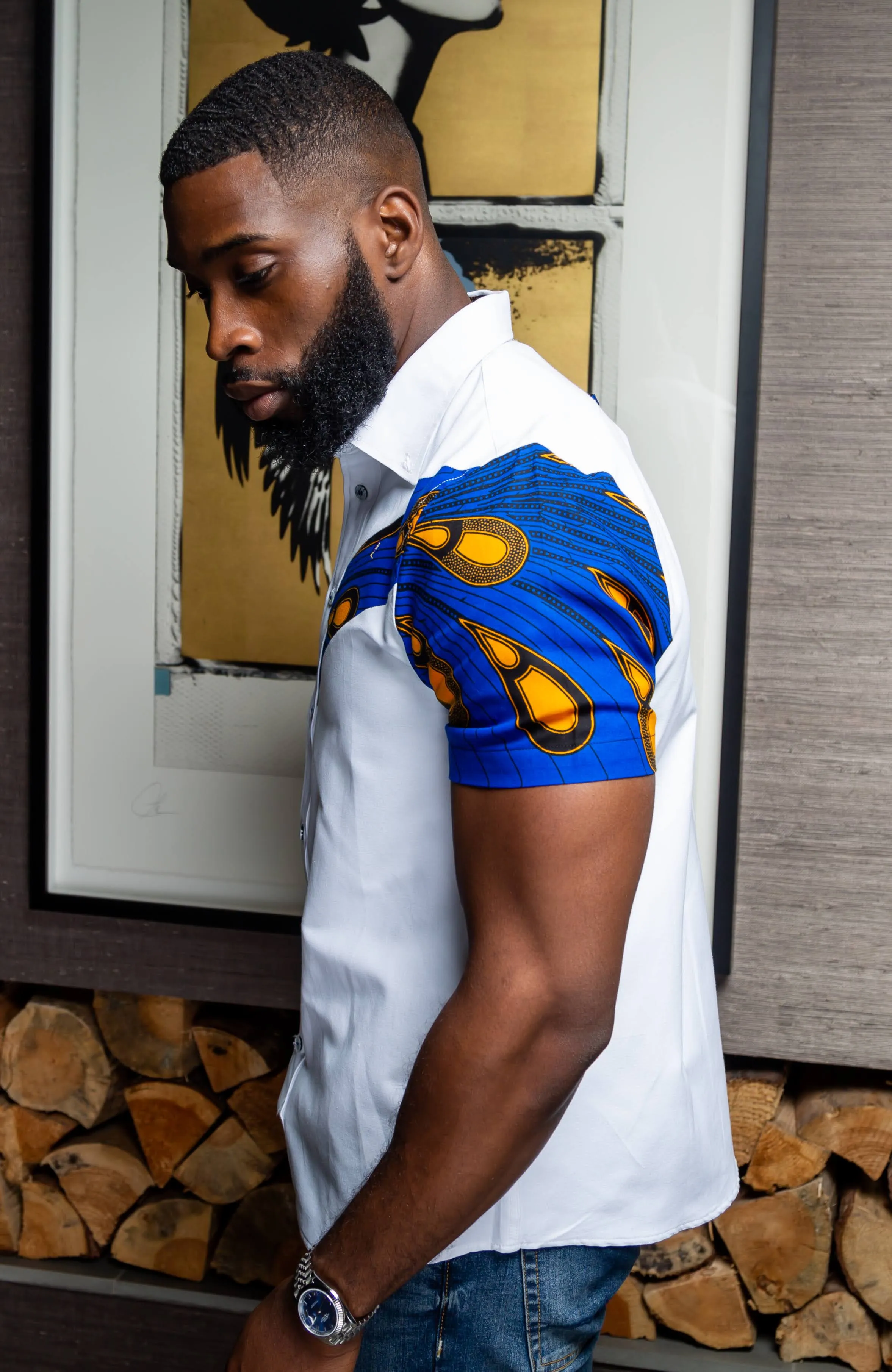 V-Shaped Ankara Shirt for Men | Short Sleeve African Print Shirt - ELIJAH