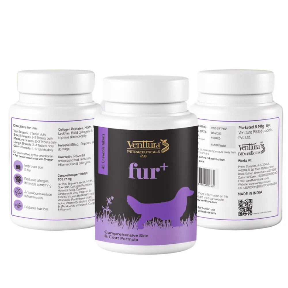 Venttura Fur Plus Chewable Skin & Coat Supplement Tablets for Dogs