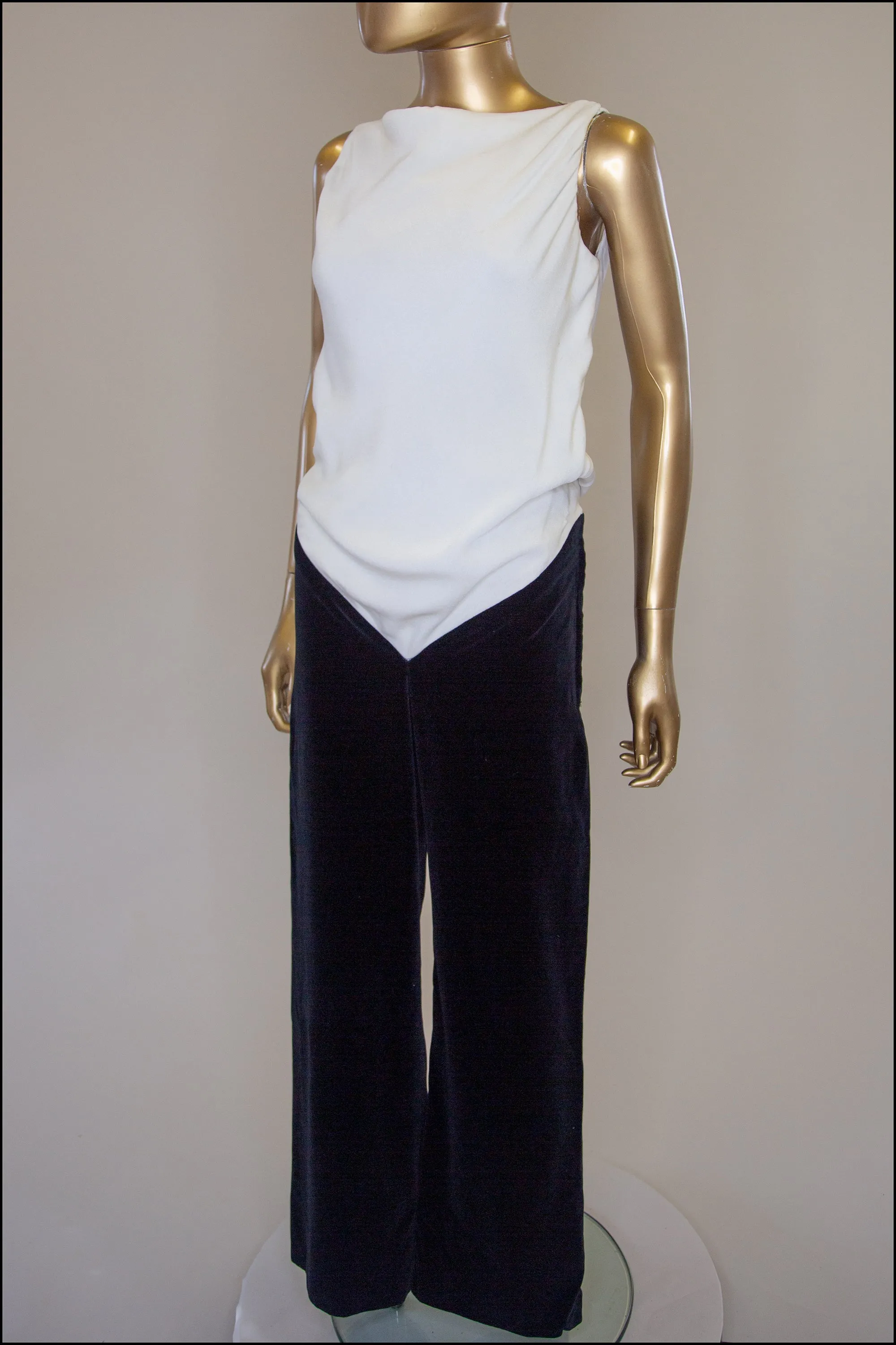 Vintage 1960s Black and Ivory Velvet Jumpsuit