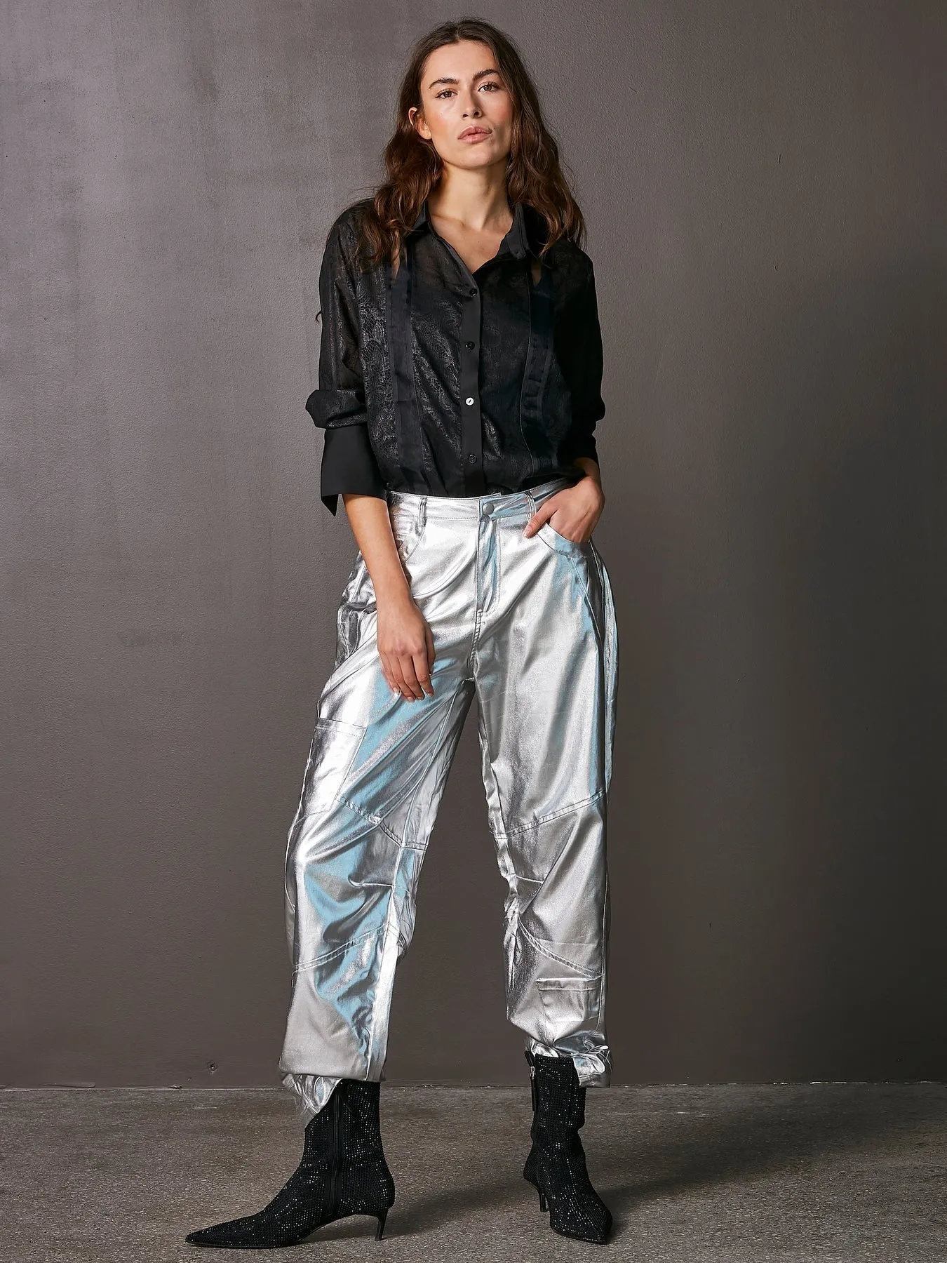 Viol Metallic Lyocell Trousers - Silver