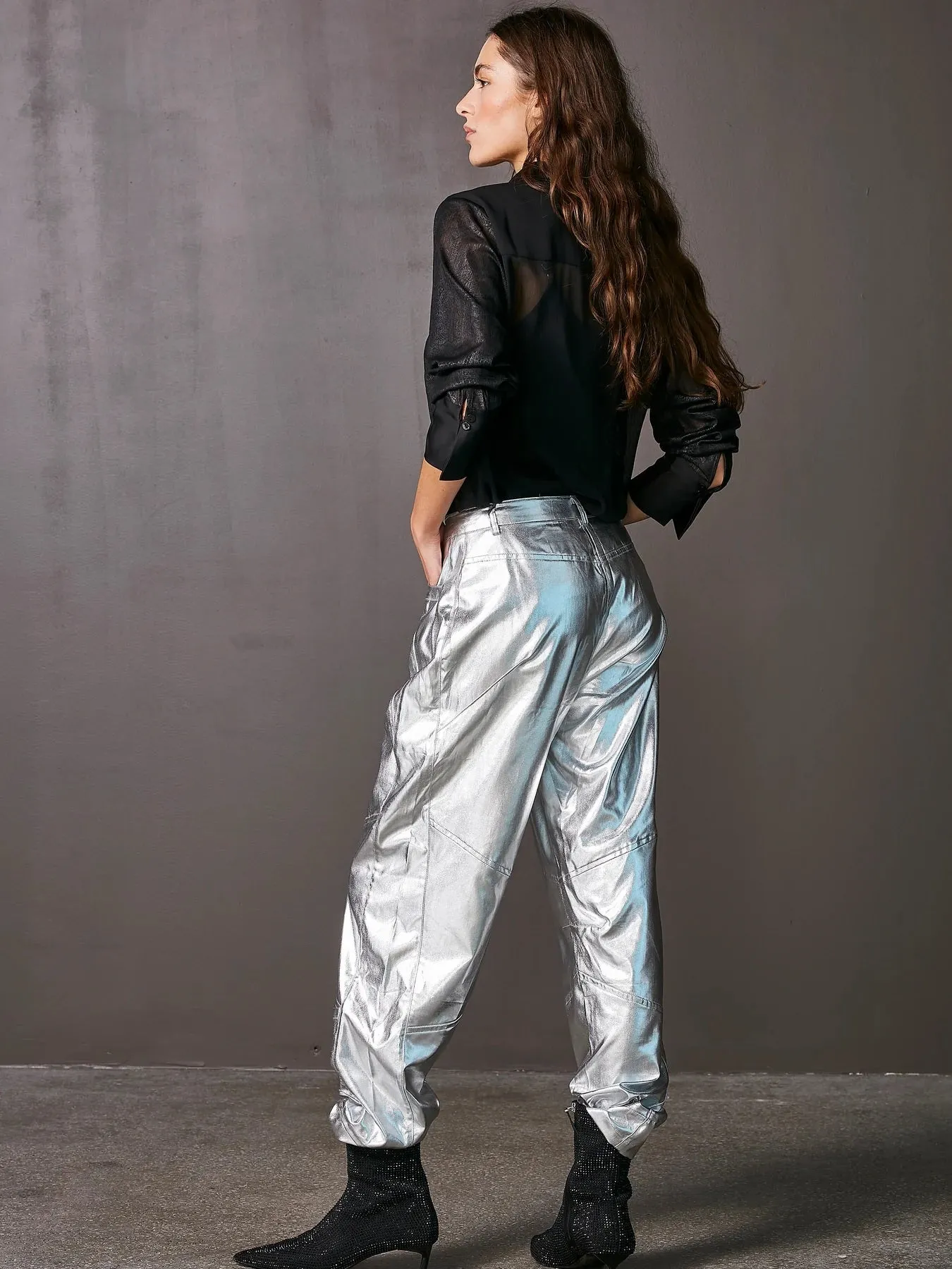 Viol Metallic Lyocell Trousers - Silver