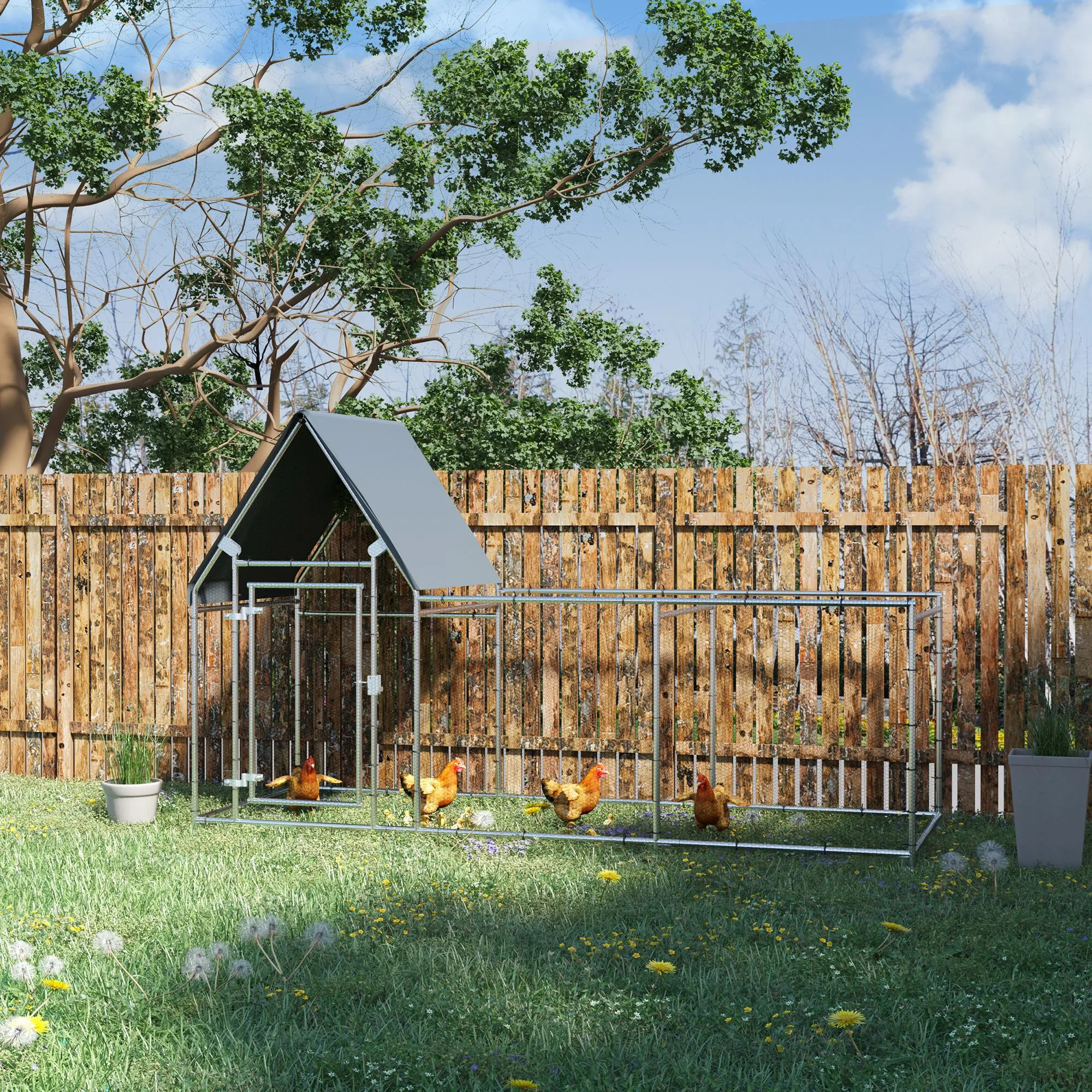 Walk In Chicken Run, Large Galvanized Chicken House, Hen Poultry House Cage, Outdoor Rabbit Hutch Metal Enclosure w/ Water-Resist Cover