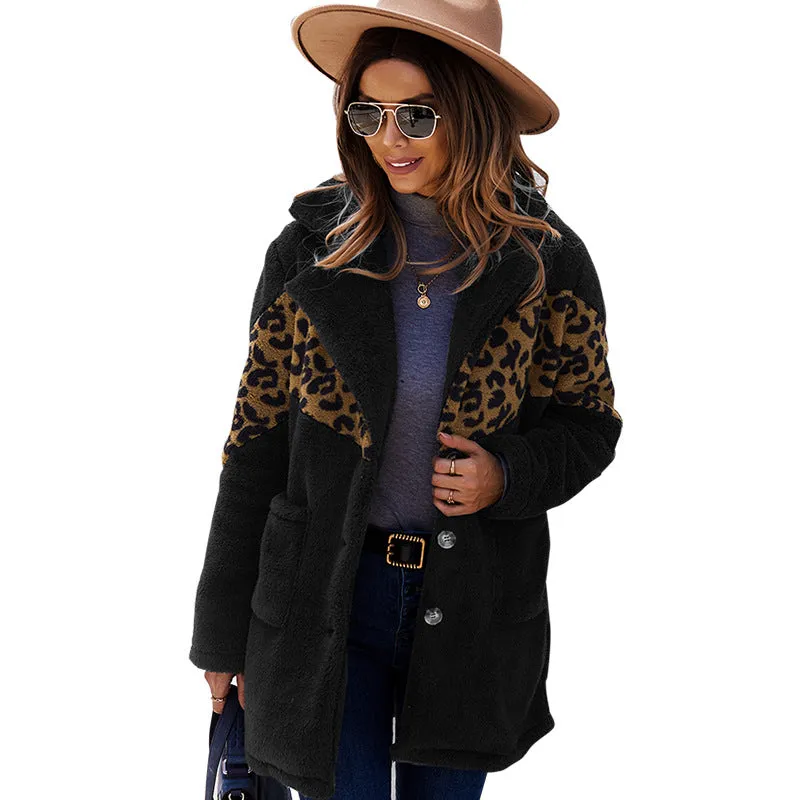 Warm Fur Animal Print Patch Coat