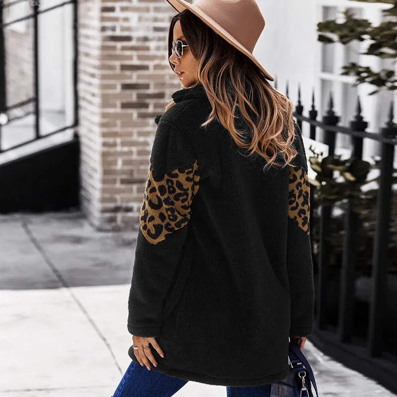 Warm Fur Animal Print Patch Coat