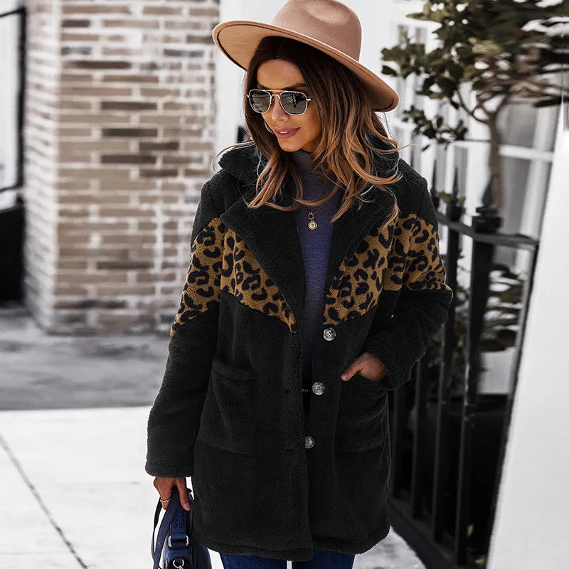 Warm Fur Animal Print Patch Coat