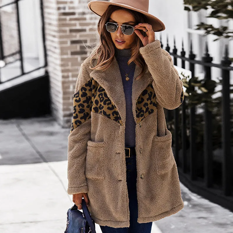 Warm Fur Animal Print Patch Coat