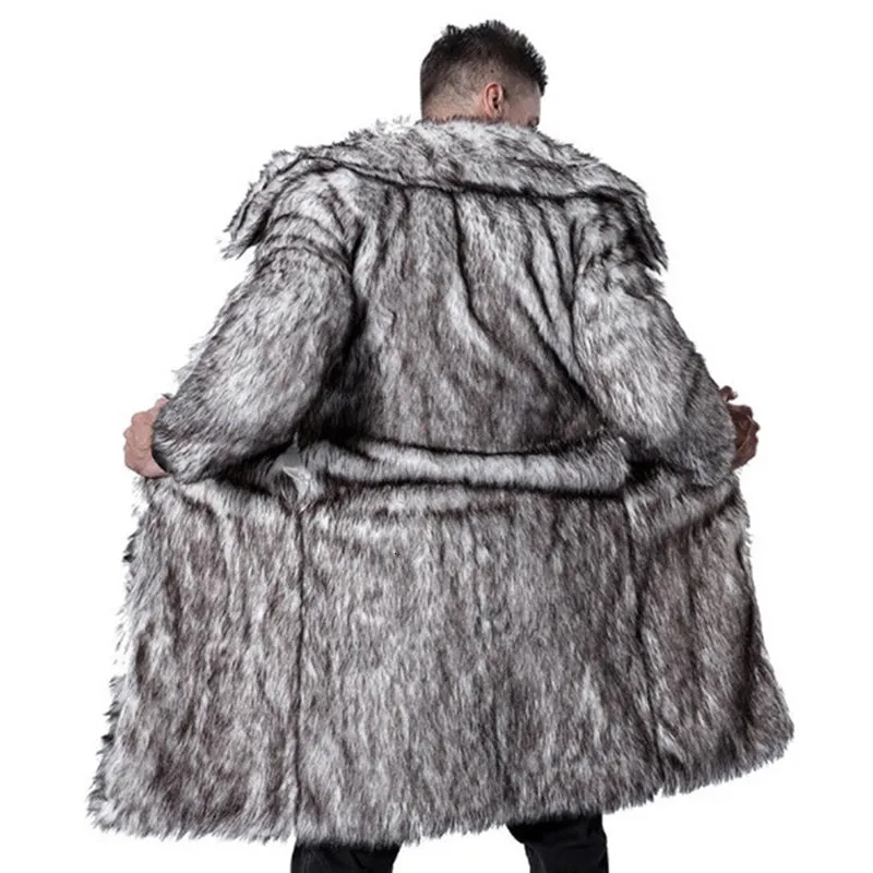 Warm Leopard Long Faux Fur  Stylish Men Coat