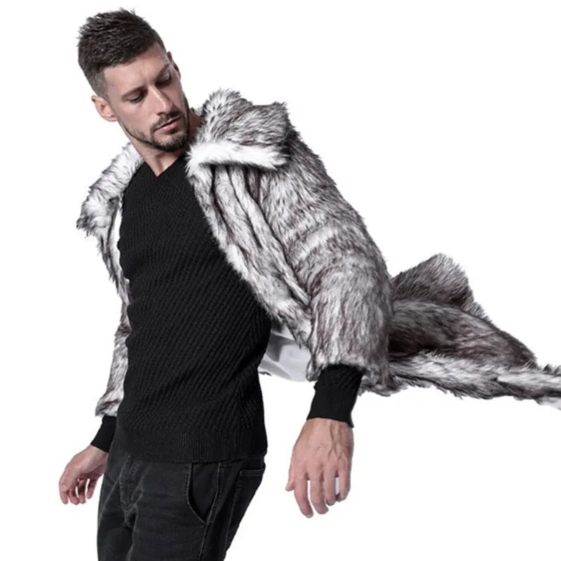 Warm Leopard Long Faux Fur  Stylish Men Coat