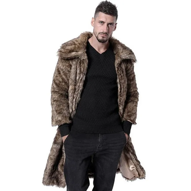 Warm Leopard Long Faux Fur  Stylish Men Coat