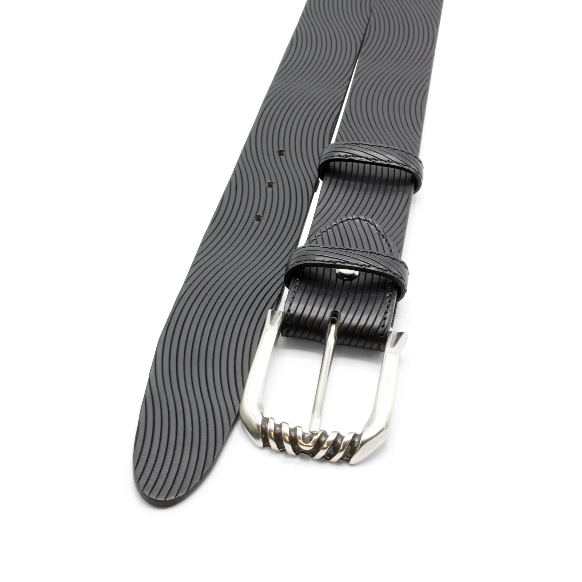 Wave Texture Black Supple Ridge Prong Detail Belt