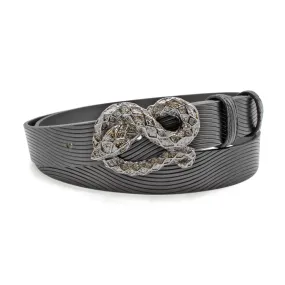 Wave Texture Narrow Black Wrapped Snake Belt