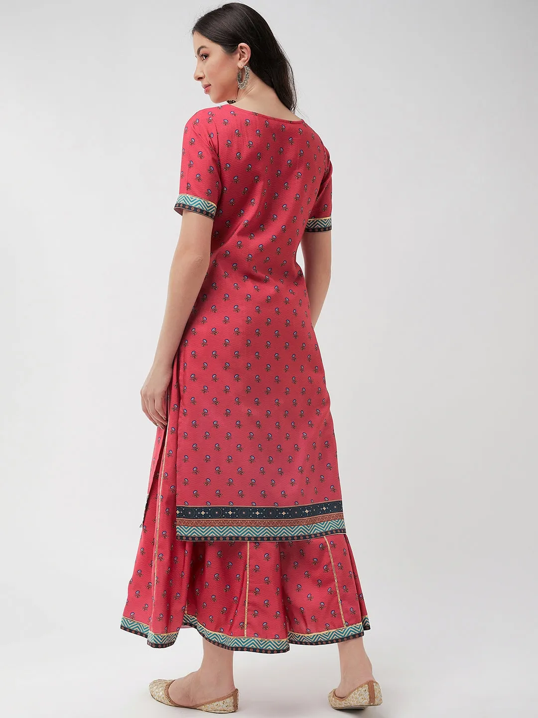 Wedding Inspired Digital Printed Yoke With Lace Kurta With Flared Palazzo Set