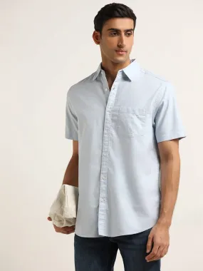 WES Casuals Light Blue Printed Shirt Cotton Relaxed Fit Shirt