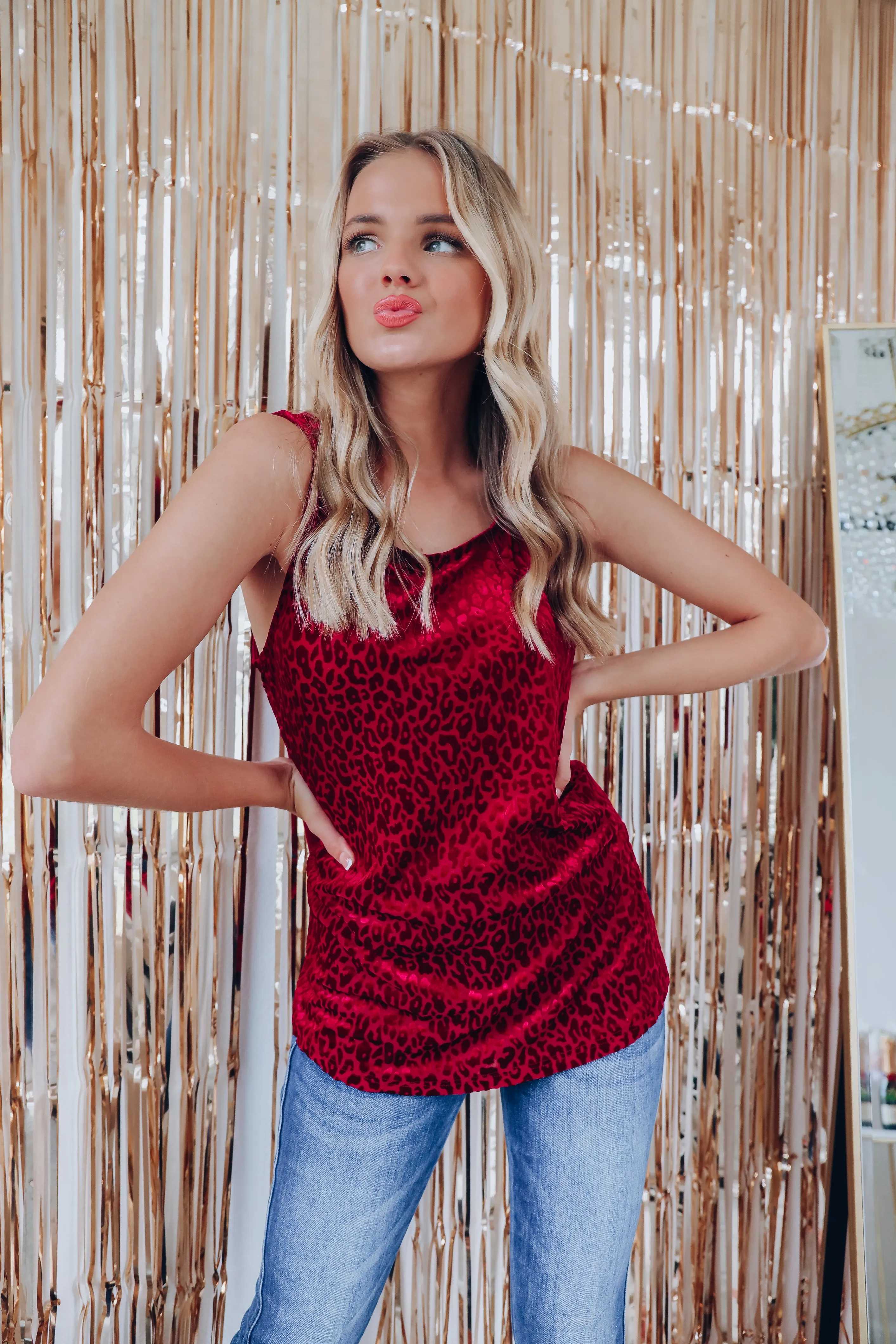 Wild Thing Velvet Mesh Tank Top - Burgundy