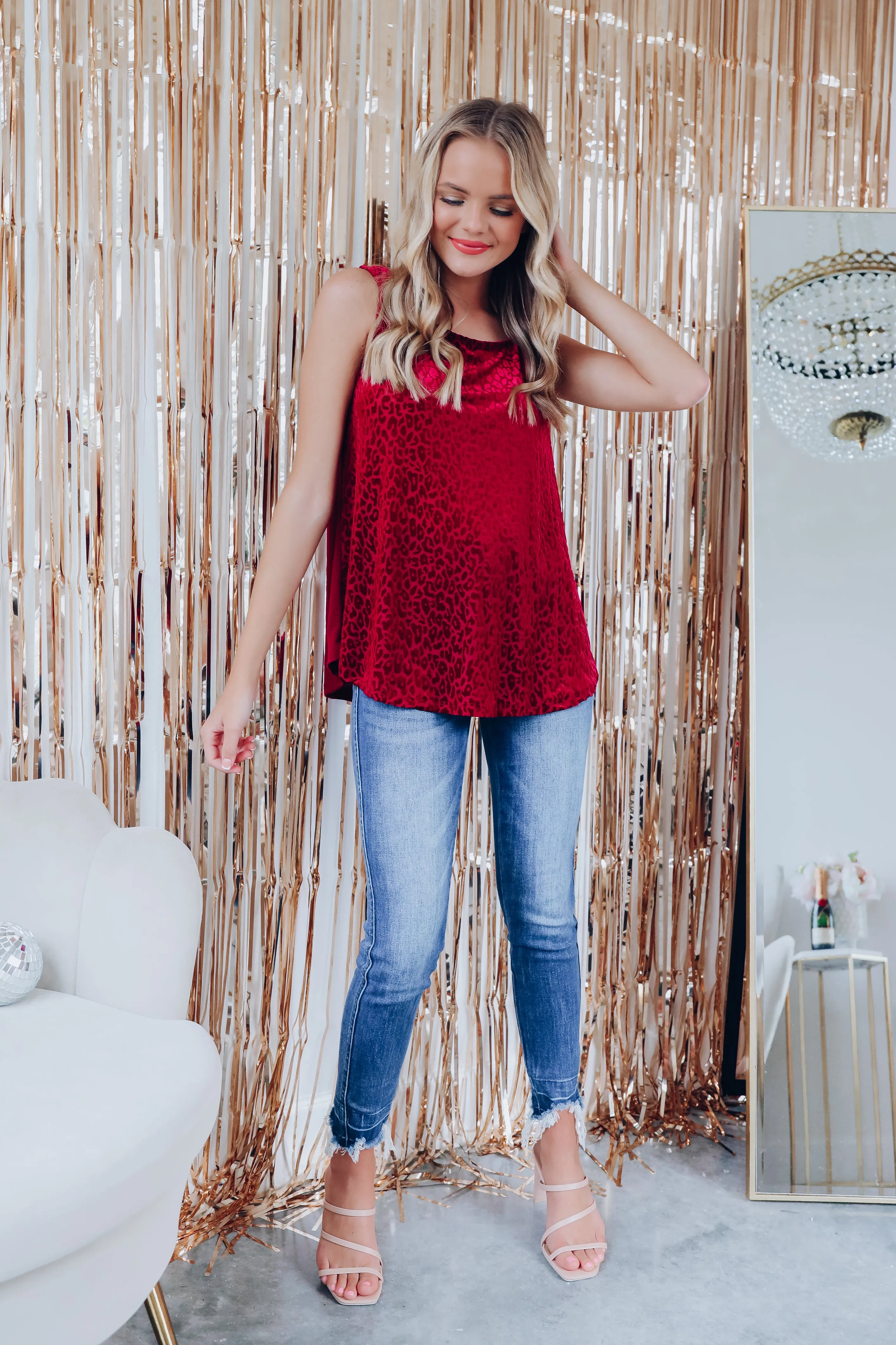 Wild Thing Velvet Mesh Tank Top - Burgundy