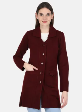 Women Maroon Self design Coat