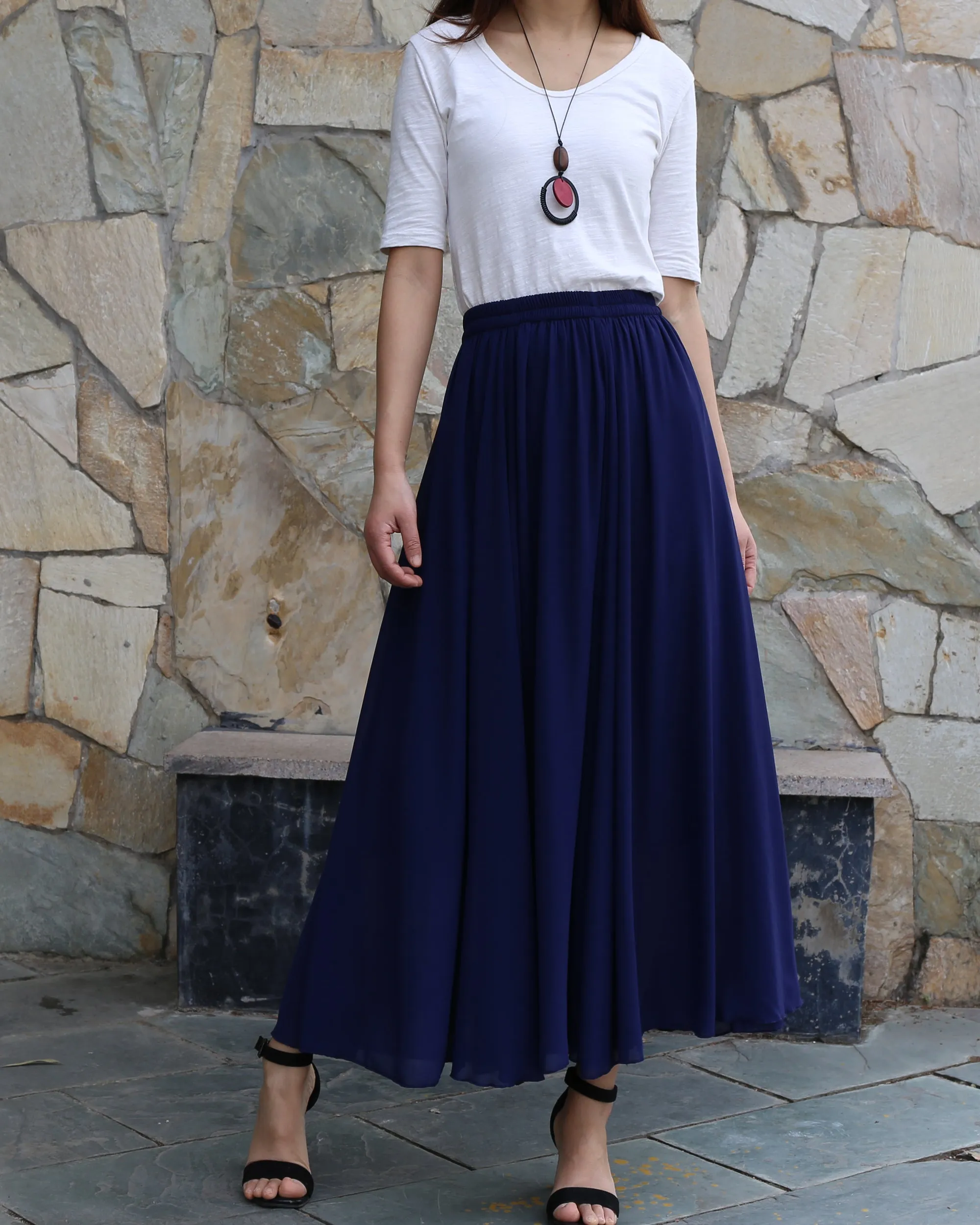 Women's maxi skirt, elastic waist skirt, chiffon skirt, long skirt, A-line skirt, customized summer skirt(Q2021)